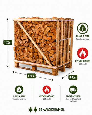 Beuken Haardhout Halve Pallet (1 m³), Ovengedroogd, Lange Brandduur
