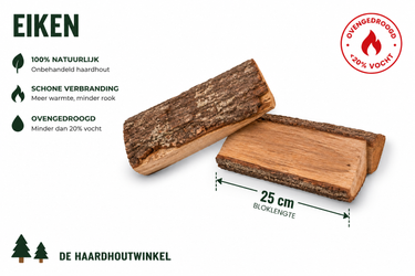 Eiken Haardhout 20 Zakken (22 L), Ovengedroogd, Lange Brandduur