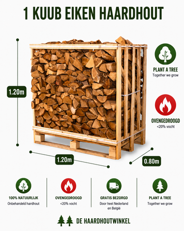 Eiken Haardhout Halve Pallet (1 m³), Ovengedroogd, Lange Brandduur