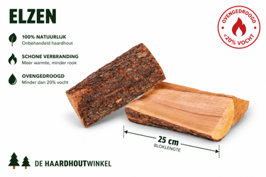Elzen Haardhout Hele Pallet, Ovengedroogd, Direct Stookbaar